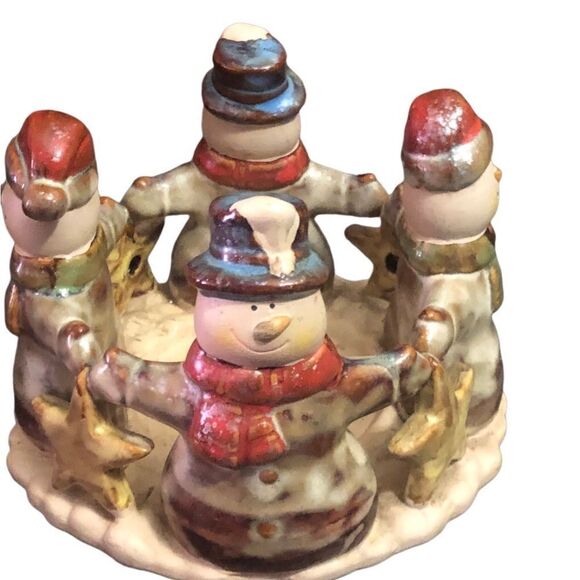 Vintage Kirklands Garden ll Snowman Ceramic Candle Holder Ring With Stars - Picture 6 of 8